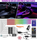 KENANEK 55.12inch Acrylic LED Lights for Car–6 Dreamcolor Interior Car LED Strip Light+2 Footwell Lights,3 Control Methods, Music Sync, Dual USB Cigarette Lighter, Universal Fit for Car/SUV/Truck