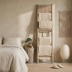 Wooden Blanket Ladder - 76in Natural Wood Color- Leaning Wall Decor for Bedroom, Bathroom, Living Room - Rustic Quilt Holder 