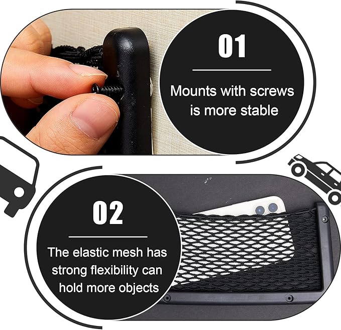 Frienda 2 Pcs Car Storage Net Bag, ABS Plastic Framed Mesh Net Holder, Phone & Cargo Organizer with Screws for Auto, Rv, Boat, Truck Pocket Storage (9 x 4 Inch)