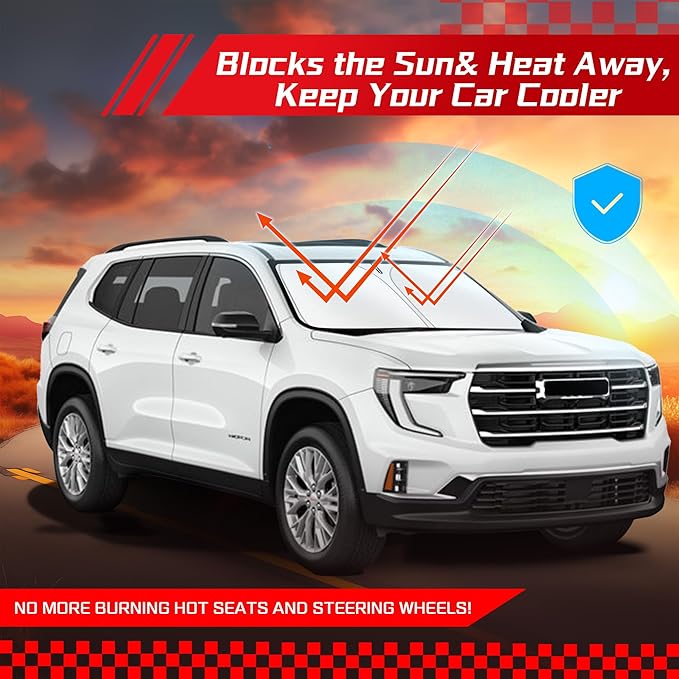 ARISMOTOR Windshield Sun Shade for GMC Acadia 2024-2025 2026, Custom Fit Foldable Front Window Sunshade Sun Visor Protector, Block UV Rays Keep Your Car Cooler