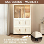 Portable Closet Wardrobe with Magnetic Doors, Foldable Armoire Wardrobe Closet with 1 Hanging Rod, 9 Cubes and 6 Hangers, Clo