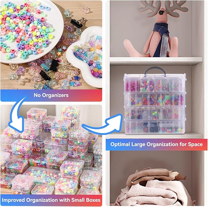 VTG Bead Organizer Box, 84 Pcs Small Plastic Containers with Lids, 4-Tier Stackable Storage Box, Clear Organizers for Jewelry