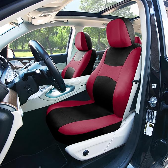 FH Group Car Seat Covers Full Set Cloth,Universal Fit combo,Washable Automotive Seat Covers,Low Back Front Seat Covers,Airbag