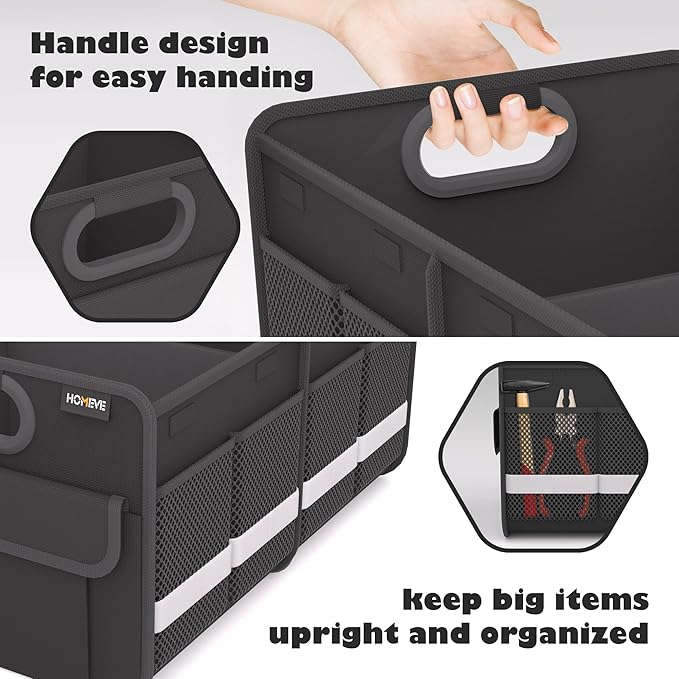 Homeve Trunk Organizer, Car Storage, Reinforced Handles, Collapsible Multi-Compartment Car Organizers, Foldable, Waterproof, 2 