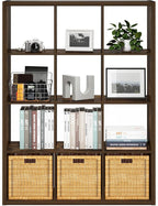 Furinno Cubicle Book Shelf, 12-Cube Bookshelf, Extra Thick Frame Reversible Bookcase with Open Back, 14.6" x 44" x 58", for L