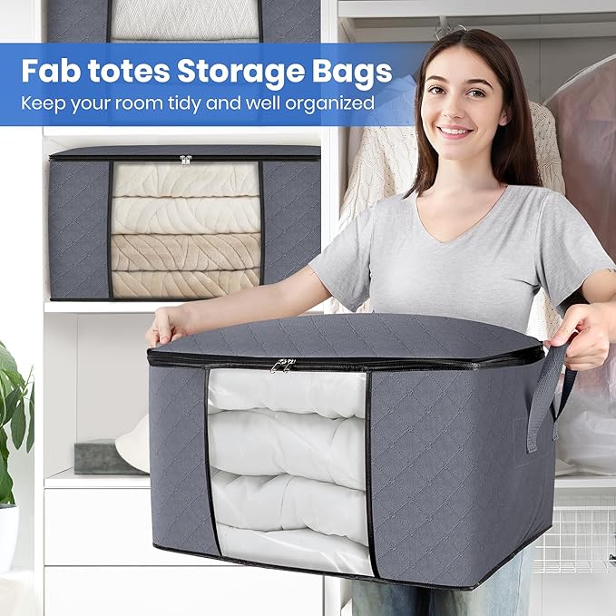 Fab totes Storage Bags,Clothes Blanket Storage Bins Foldable Closet Organizers with Reinforced Handle for Home Dorm Storage a
