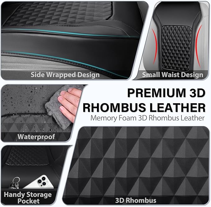 CAR PASS 1Pcs Nappa Leather Front Seat Cover for Cars, Waterproof Sideless Car Seat Cover, Durable Non-Slip Seat Protector Co