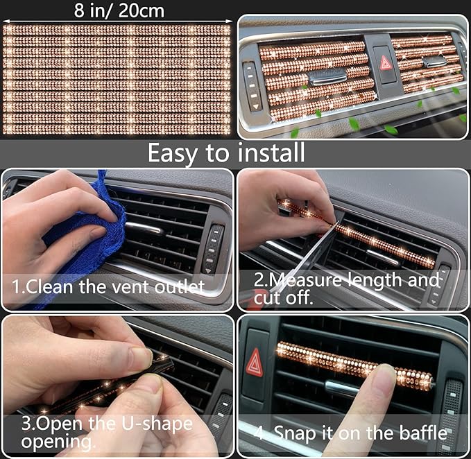NBTEPEM 27 PCs Gold Champagne Bling Car Accessories Set for Women, Steering Wheel Covers Universal Fit 15 Inch, Bling License Plate Frame, Bling Phone Holder, Bling Car Coasters