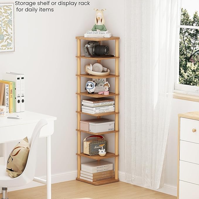 LUCKNOCK Vertical Shoe Rack, 8-Tier Tall Narrow Shoe Organizer for Entryway, Closet, Dorm & Small Spaces, Freestanding Wooden