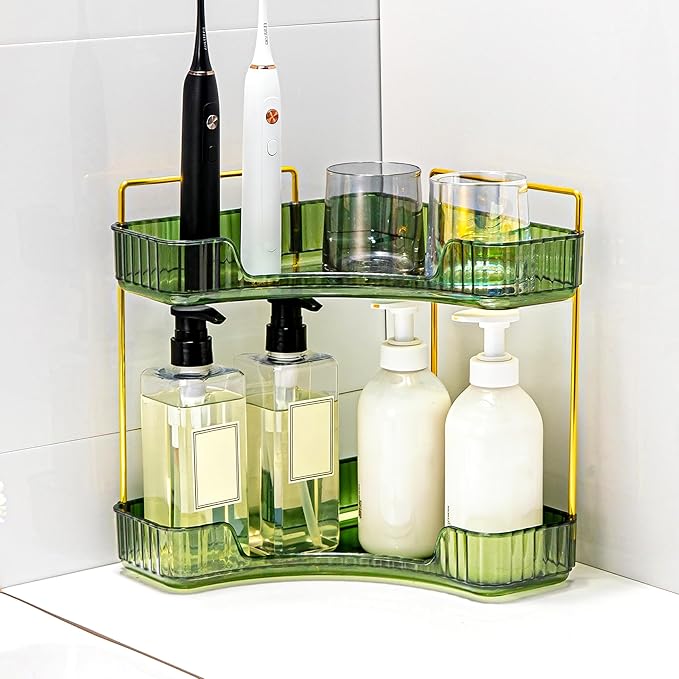 Corner Bathroom Counter Organizer Bathroom Countertop Shelf Makeup Organizer for Vanity Perfume Tray for Corner Storage (2 Ti