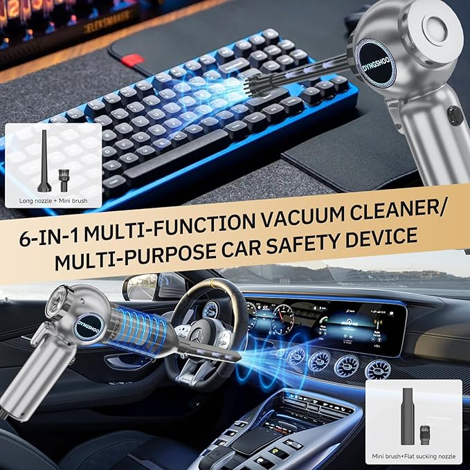 Handheld Car Vacuum Portable Cordless（Equipped with a one-Touch Window Breaker and Seatbelt Cutter ） Car Vacuum Cleaner with 