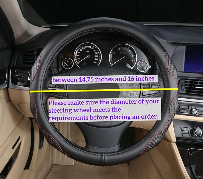 Leather Steering Wheel Cover 15 Inch – Real Leather with Silicone Lining, Non-Slip Universal Fit for Cars, SUVs & Trucks (Measure Before Purchase)