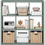 Furinno Cubicle Book Shelf, 9-Cube Bookshelf, Extra Thick Frame Reversible Bookcase with Open Back, 14.6" x 44" x 44", for Li