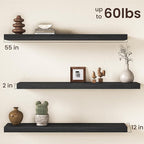 Black Floating Shelves 55Inch Long, 12 Inch Deep Floating Shelves for Wall, 55 x 12 Large Floating Shelf for Fireplace Mantel