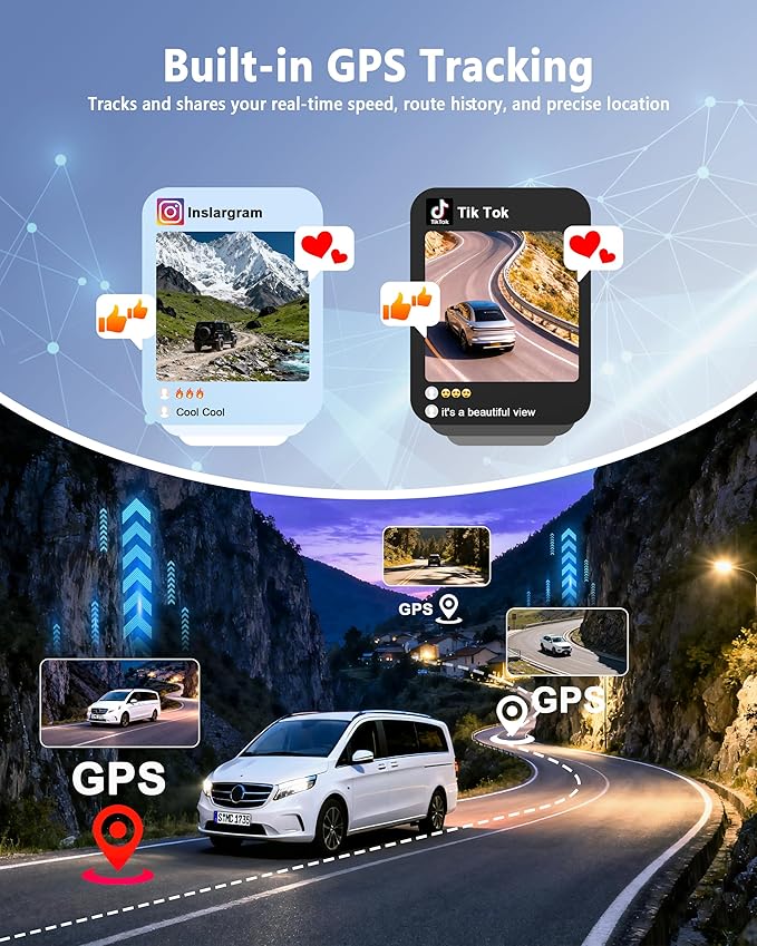 4K+2K+2K 3 Channel Dash Cam Front and Rear, 128GB Card Included, Dash Camera for Cars 5.8G/2.4G Dual Wifi, Built-in GPS, Nigh