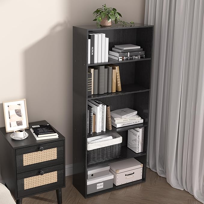 5 Tier book shelf,5 Cube Storage Organizer,5 Tier Cube Low Bookcase Freestanding Storage Display Organizer, 54 Inch Versatile
