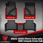 Floor Mats Compatible with 2023 2024 2025 2026 Chevy Colorado/GMC Canyon Crew Cab, All Weather TPE Floor Liners, Custom Fit Car mats, 1st & 2nd Row, Black