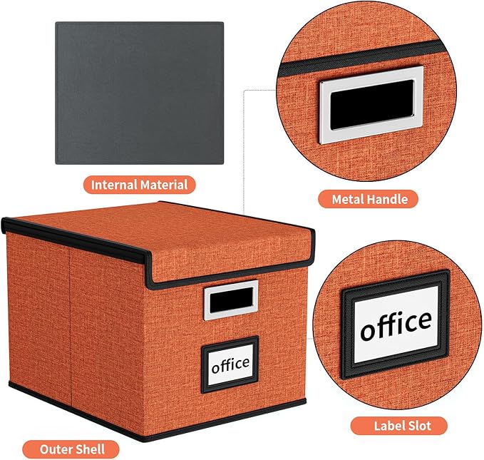 Huolewa File Organizer Box with Lid, Collapsible File Folder Organizer for Office Document Storage, Filing Box with Plastic S