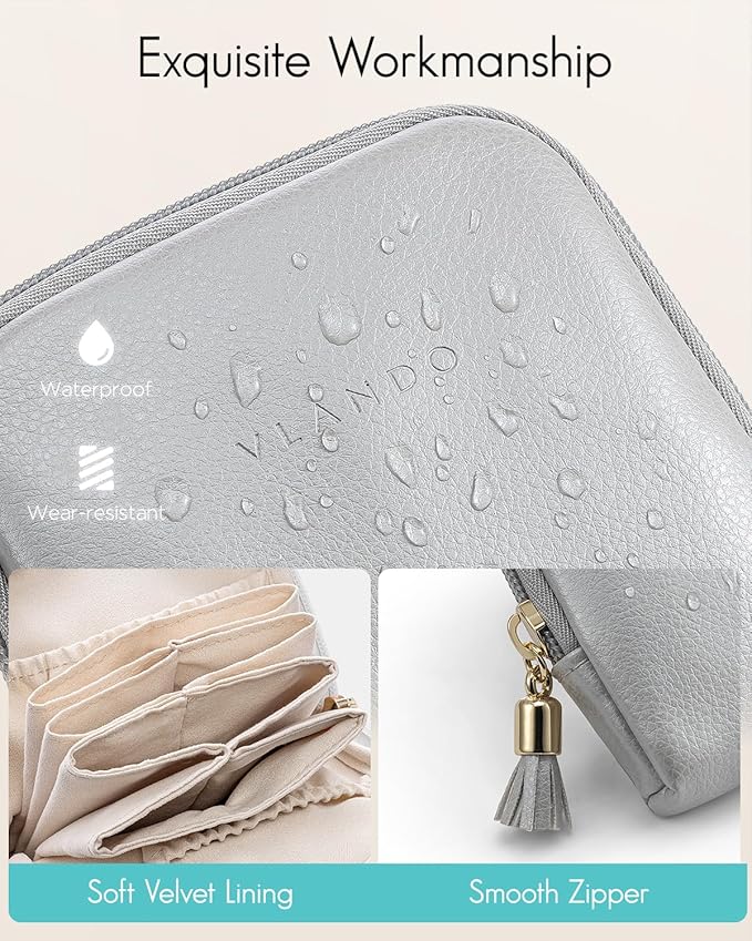 Vlando Small Travel Jewelry Case,Jewelry Pouch Bags with Zipper,Velvet Jewelry Organizer Storage Bag for Bracelet Rings Earri