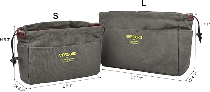 Vercord Canvas Handbag Organizers, Sturdy Purse Insert Organizer Bag in Bag, 10 Pockets Color Army Green Large