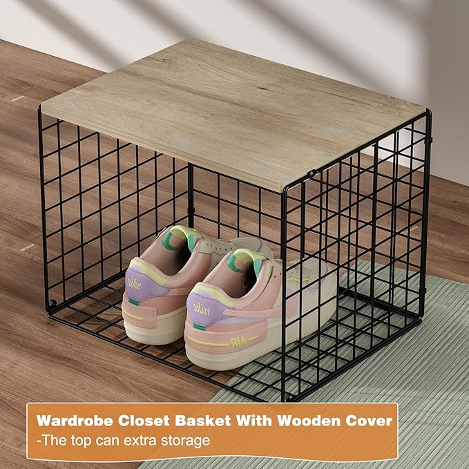 Extra-Long Closet Organizers and Storage with Top Board, 3 Pack Stackable Closet Shelf Organizer, Double Storage Design Cloth