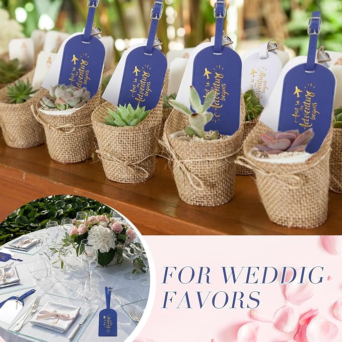 Amylove Bulk Luggage Tags Wedding Favors Adventure Begins Luggage Tags for Guests Travel Tag for Suitcase Bridal Gift 24 Pack