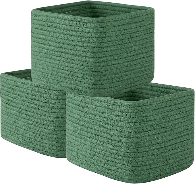 OIAHOMY 9”x9”x7” Storage Cubes, Cotton Rope Woven Baskets for Organizing, Cube Storage Bin, Small Gift Basket for Shelf, 3-Pa
