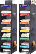 2 Pack 6-Shelf Weekly Clothes Organizer for Kids, Hanging Daily Closet Organization with 6 Side Pockets, Days of The Week Clo