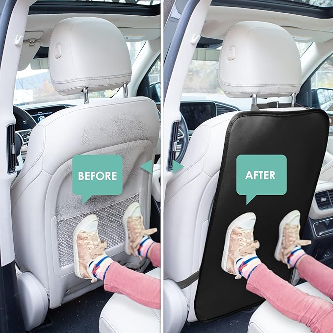 FH Group Faux Leather Auto Seat Back Kick Protectors, Heavy Duty Car Kick Mats for Kids –2-Pack Back Seat Protector for Drive