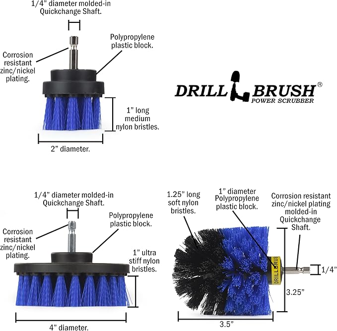 Drillbrush Boat Accessories – Kayak Cleaning Kit – Boat Cleaning Brush Kit – Marine Scrub Brush Attachment for Drill – Rotary