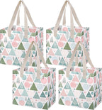 VENO 4 Pack Reusable Grocery Bags, Heavy-Duty Shopping Bags with Handles, for Shopping Cart with Hard Bottom to Stand Upright, Foldable (Pastel Forest, 4 Pack)