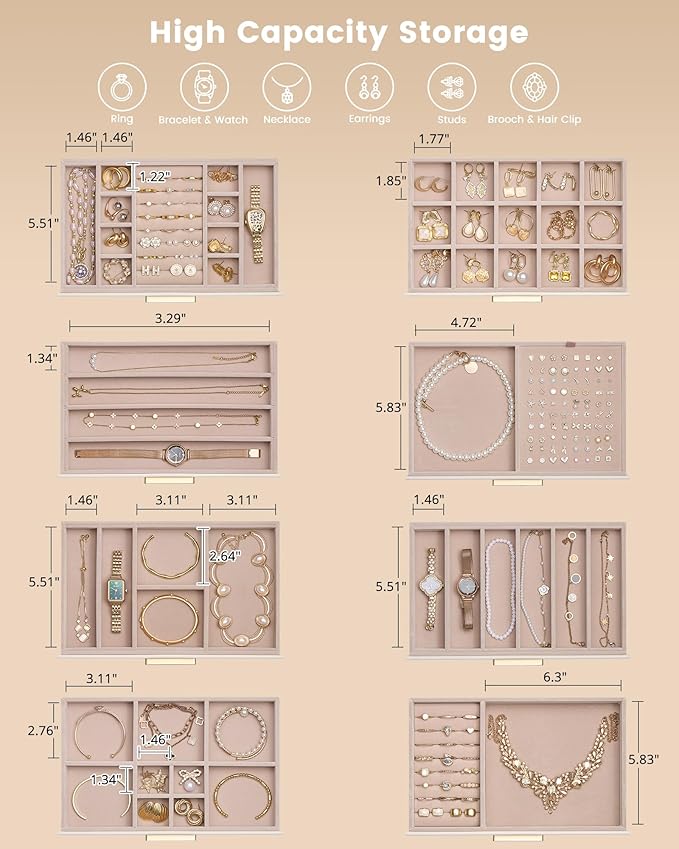 Lolalet Jewelry Box Organizer, 8-Layer Jewelry Organizers and Storage Case with Glass Lid, Ring Earring Bracelet Necklace Hol