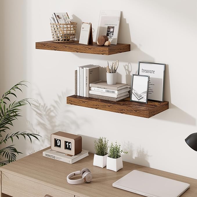 Fun Memories 24 Inch Floating Shelves Wall-Mounted, 10 Inch Deep Wall Shelves, 24 x 10 Floating Shelf for Living Room Bathroo