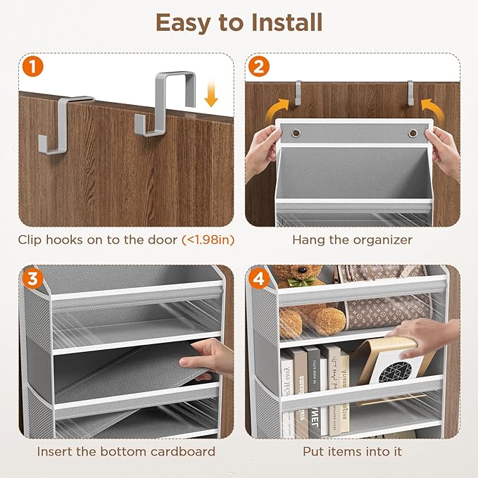 Mefirt Over The Door Organizer, 6 Shelf Door Hanging Organizers with 6 Large Capacity Pockets, Behind Door Storage Hanging Sh