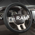 West Llama Customized Auto Car Steering Wheel Cover for Dodge RAM 1500 2500 3500, 15.5-16 inch(Black Line-Large Size)