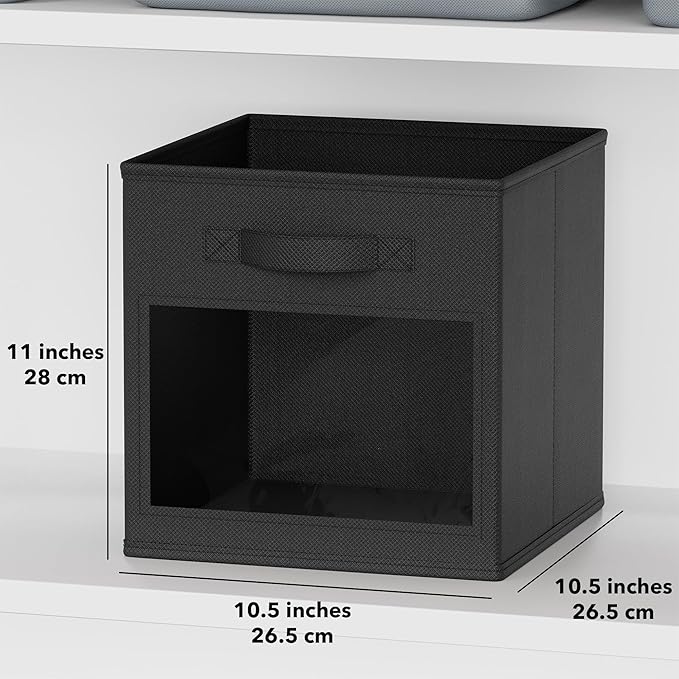 SpaceAid Storage Cubes with Clear Windows, Set of 6 Fabric Bins, 11 Inch Foldable Baskets Boxes for Closet, Cubby Shelf or Cu