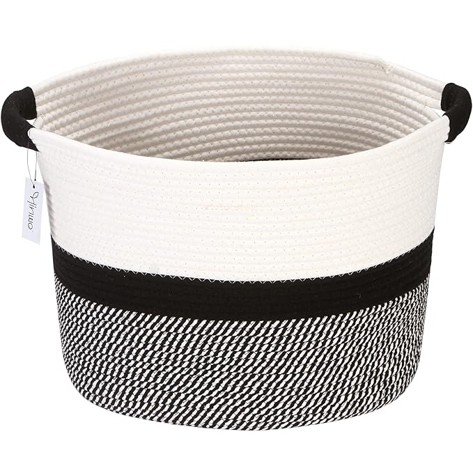 Hinwo Oval Cotton Rope Storage Basket Collapsible Nursery Storage Box Container Organizer with Handles, 16 x 13 inches, Off W