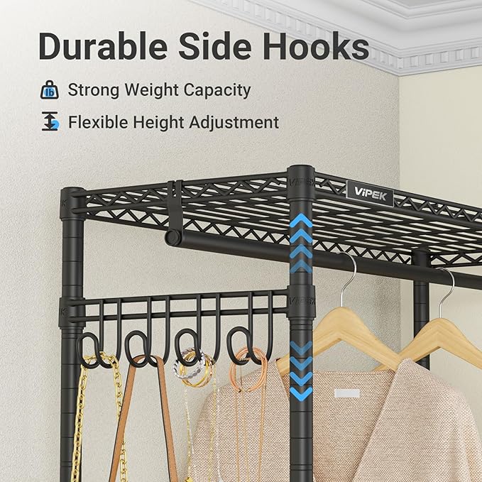 VIPEK L4L Portable Closet with Dimmable LED Lights, L Shaped Clothes Rack for Corner Space-Saving Storage, 3 Hanger rods for 