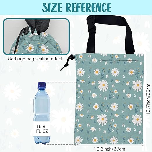 Car Garbage Bag Beautiful Blue Blooming Flowers Drawstring Car Trash Bag Hanging for Back Seat with Adjustable Buckle Canvas Vehicle Trash Can Easy-to-Install