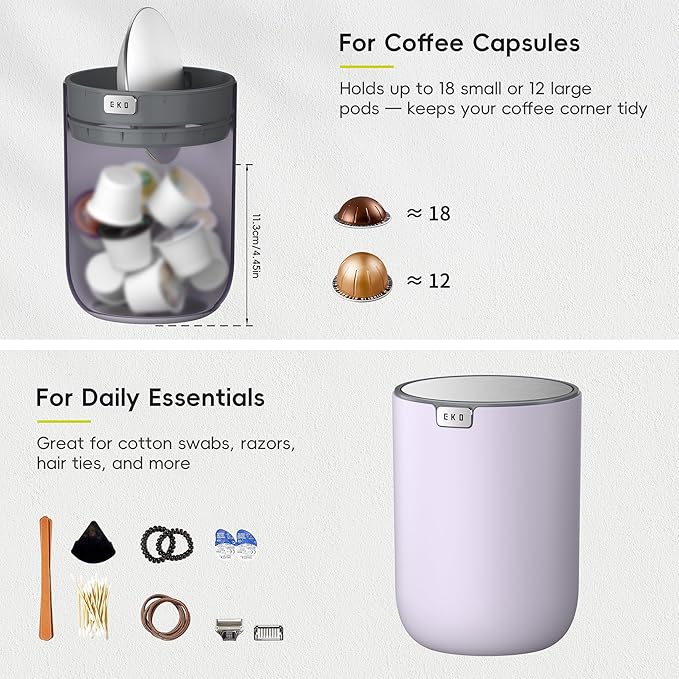 EKO Fandy 0.58 Gal/2.2L Mini Trash Can with Lid, Swing-Top Desktop Trash Can for Bathroom, Countertop, Vanity, Desk or Office, Small Garbage Bin (Lavender)