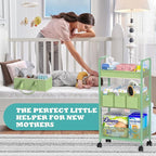 2in1 Baby Diaper Caddy Organizer Cart, 3-Tier Rolling Cart, Metal Diaper Caddy Carts, Bedside Carts for Nursery Essentials St