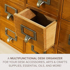Card Catalog Desk Drawer Organizer - Wooden Storage Box with 16 Drawers - Home Office Desk Organizer Curio Cabinet - Rustic D