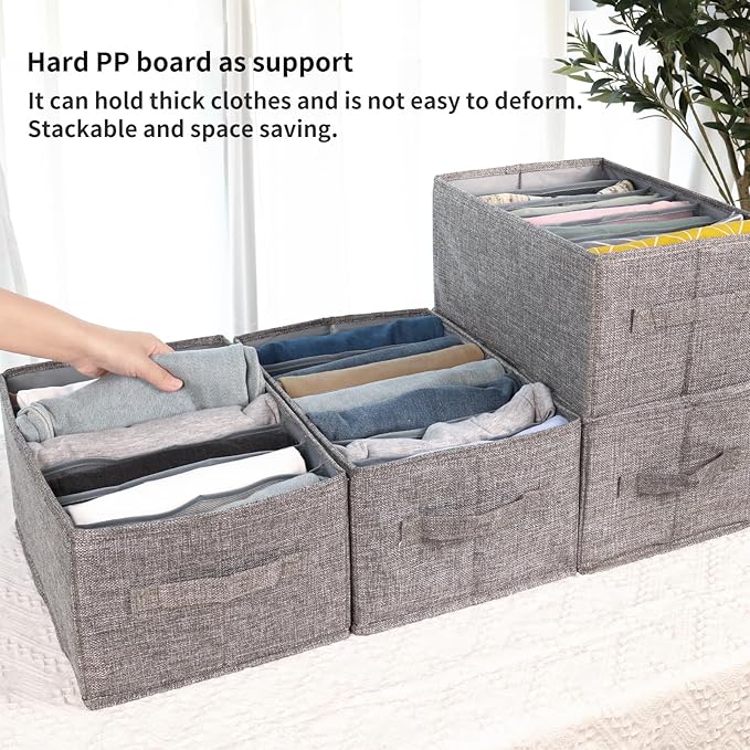 Fixwal 4pcs Wardrobe Clothes Organizer with Board Closet Organizers and Storage 7 Grids Divider Organizers Washable Compartme