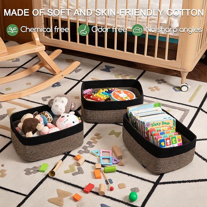 OIASKET Storage Baskets for Organizing 3 Pack, Woven Baskets for Shelves, Closet Organizer Bins Empty Gift Basket Toy Storage