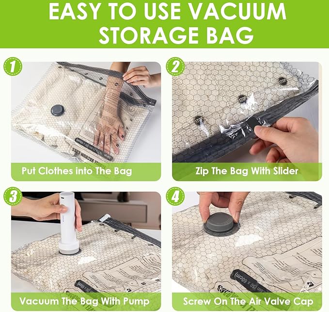 Travel Vacuum Storage Bags for Clothing with Rechargeable Air & Hand Pump, 21 Pack Portable Space Saver Bags, Compression Pac