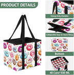 Donuts Pattern Reusable Grocery Bags Large Shopping Tote Bag with Reinforced Bottom Board, Water Resistant Foldable Storage B