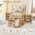 Poyilooo Jewelry Box Organizer, Solid Wood Jewelry Boxes fow Women with Mirror, Double Layer Jewelry Organizer Box Display Ea