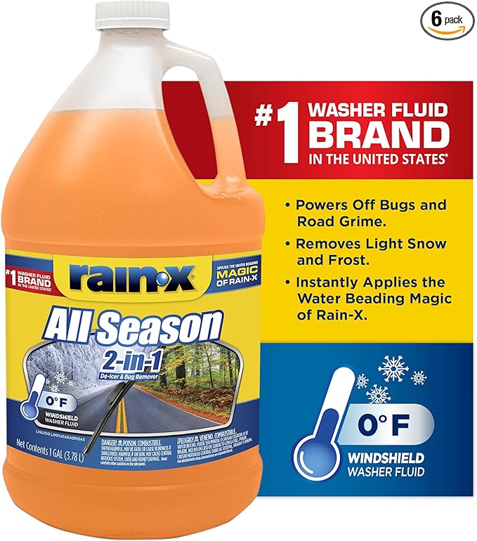 Rain-X All Season 0°F 2-in-1 De-Icer & Bug Remover Windshield Washer Fluid - 1 Gallon (Pack of 6)