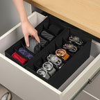 3 Pack Fabric Belt Organizer with 6 Grids per Organizer, Foldable Drawer Organizers for Closet and Drawer, Belt and Tie Holde