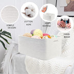 COMFY-HOMI 3 pcs Large Storage Baskets for Shelves, Laundry Basket, Woven Rope Basket, Closet Organizer Bins for Clothes Blan